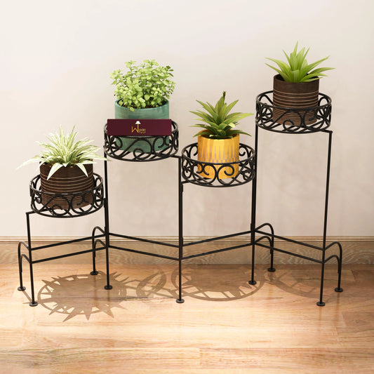 Elevate Your Balcony with a Modern Design Four-Tier Planter Stand in Wrought Iron (Black)