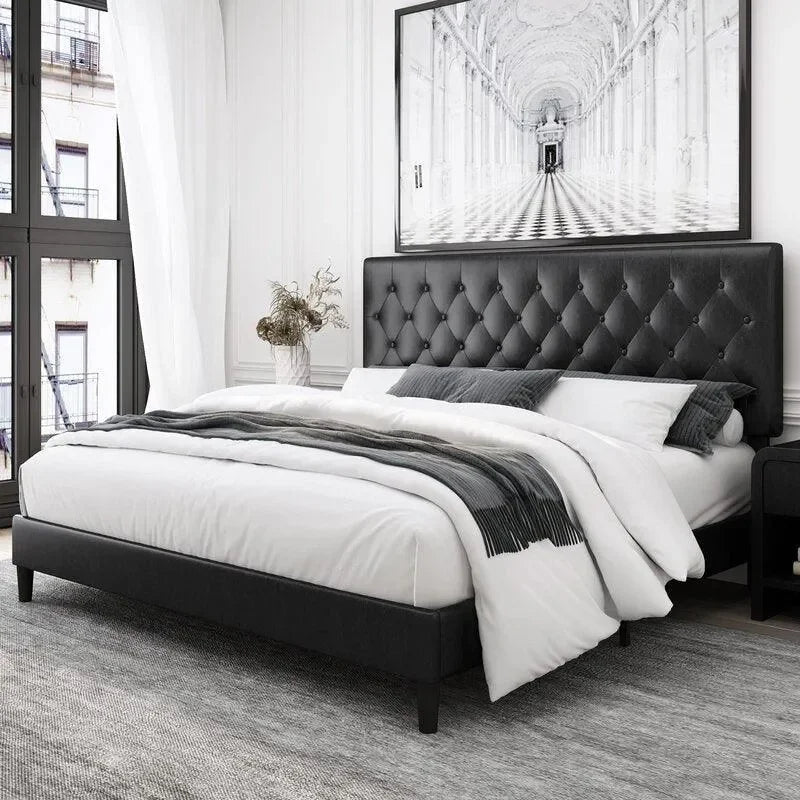 Modern platform queen size bed for a UAE villa guest room — Wooden Twist UAE