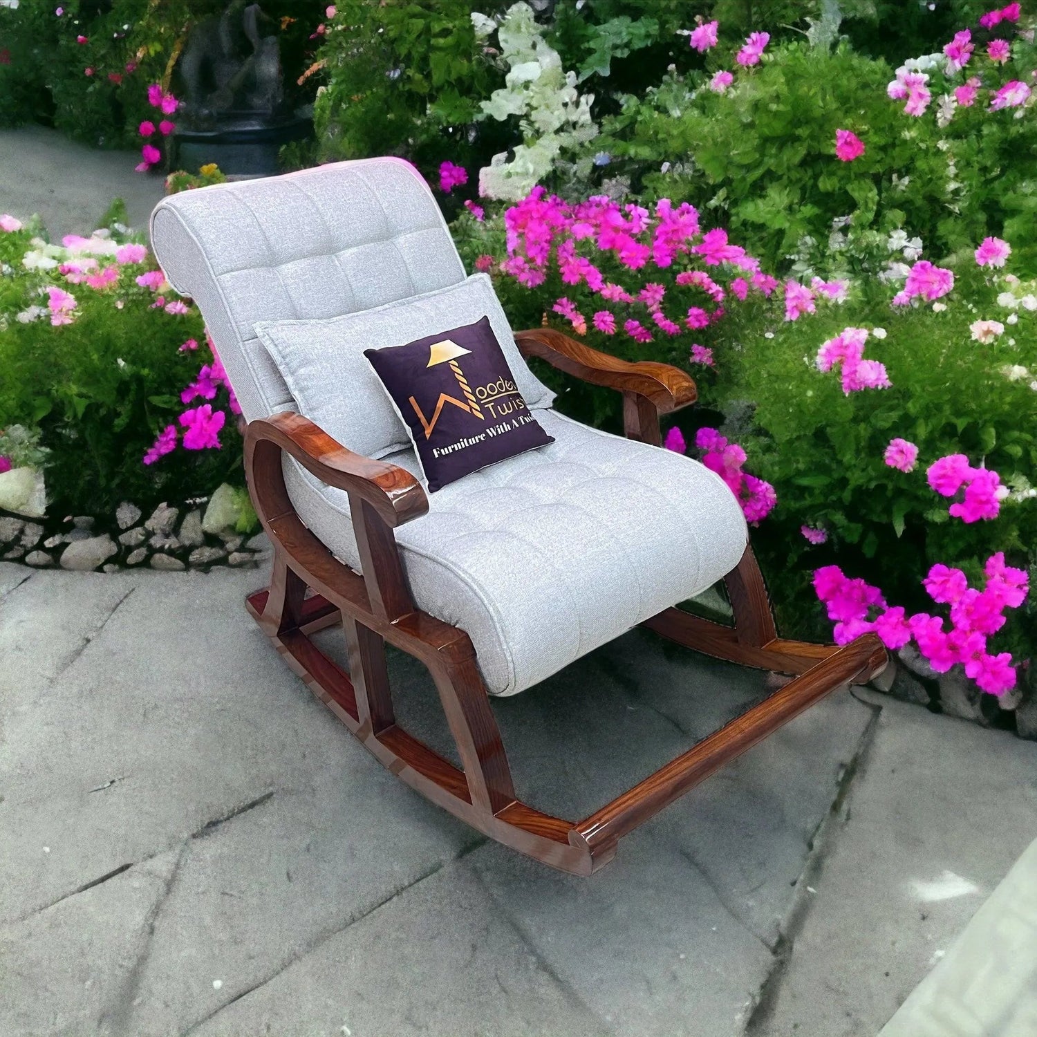 Grey recliner rocking chair for UAE living rooms — Wooden Twist UAE
