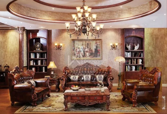 Royal Antique Brown Wood Living Room Carved Sofa Set: A Timeless Blend of Elegance and Comfort
