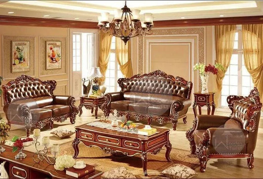 Royal Antique Brown Wood Living Room Carved Sofa Set: The Epitome of Classic Luxury