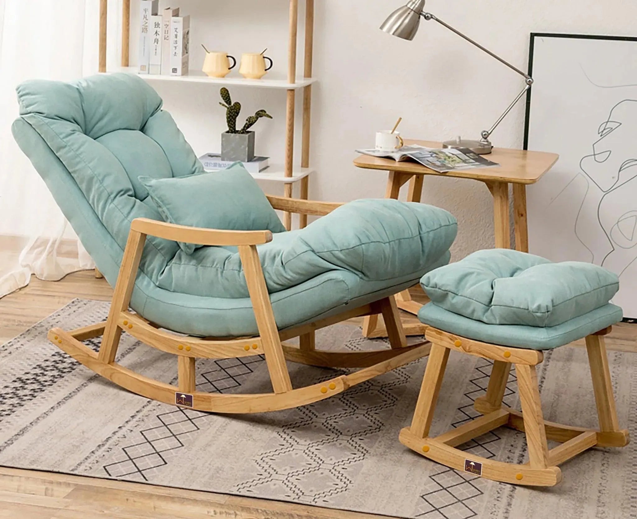 Wooden Rocking Chair Colonial and Traditional with Super Comfortable Cushion and Footrest