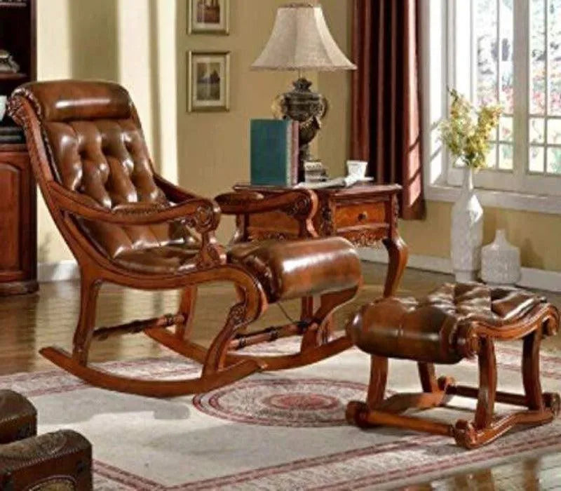 The Ultimate Comfort and Elegance of Wooden Royal Carved Rocking Chairs with Foot Rest