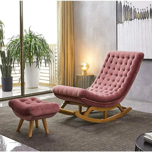 The Pink Recliner Lounger Wooden Rocking Chair with Premium Cushioning