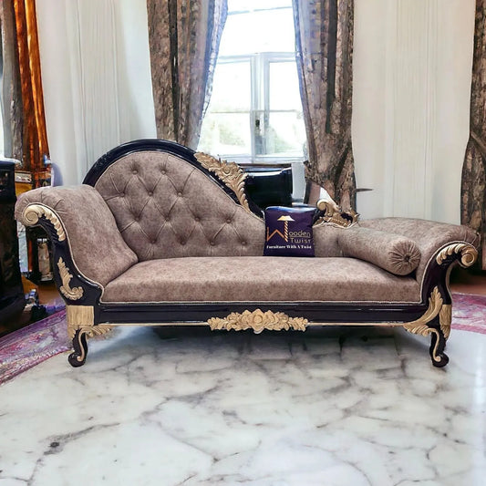Hand-Carved Teak Wood Button-Tufted Chaise Lounges: A Luxurious Addition to Any Home