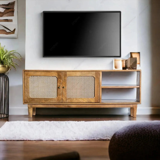 Enhance Your Living Space with the Cane Rattan Mango Wood TV Cabinet