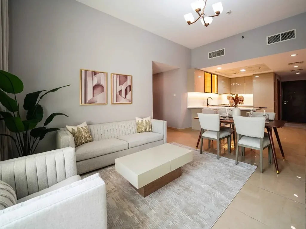 Modern 2 bedroom apartment furniture setup in UAE by Wooden Twist