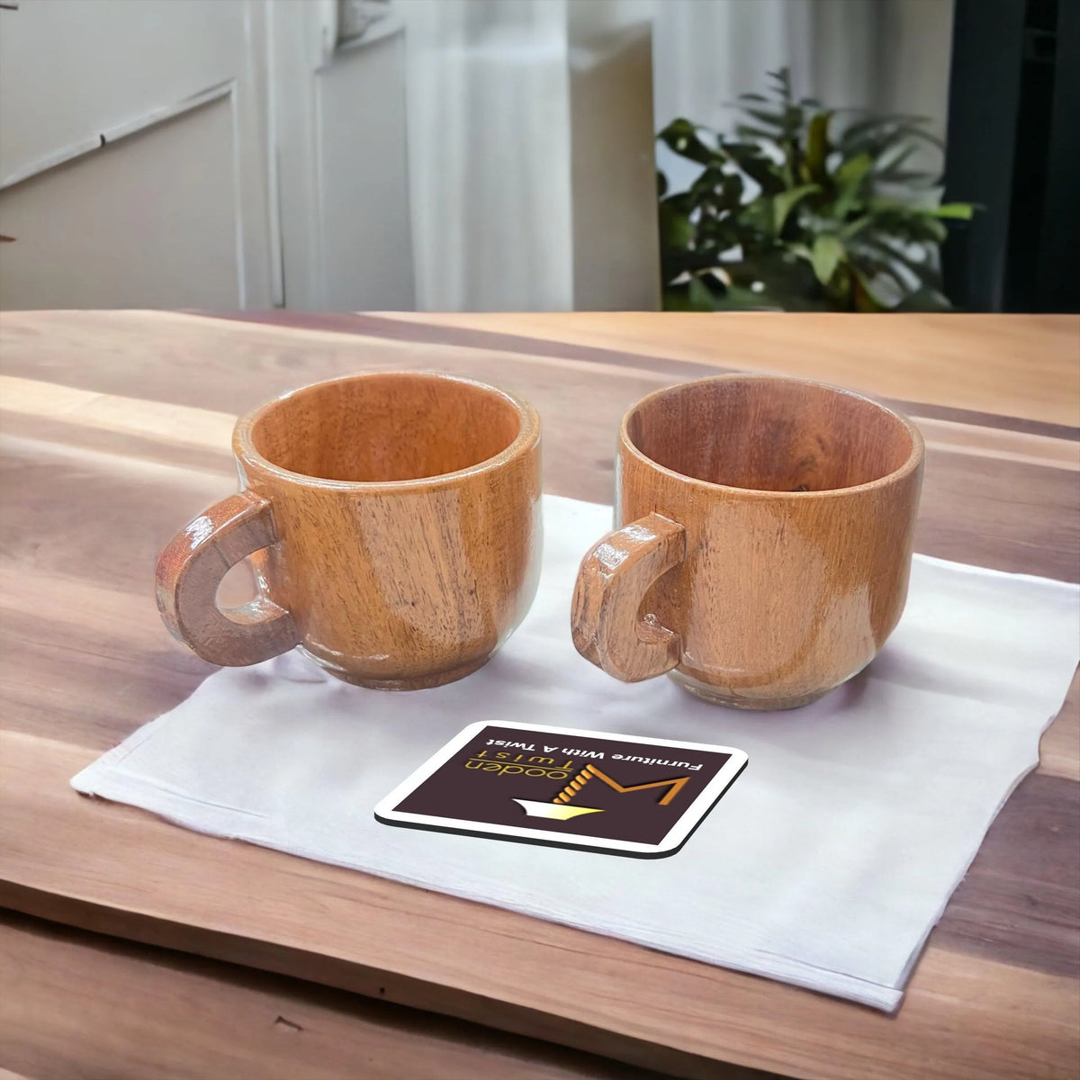 Wooden Twist Modest Acacia Wood Tea & Coffee Cup ( Set of 2 ) - Wooden Twist UAE