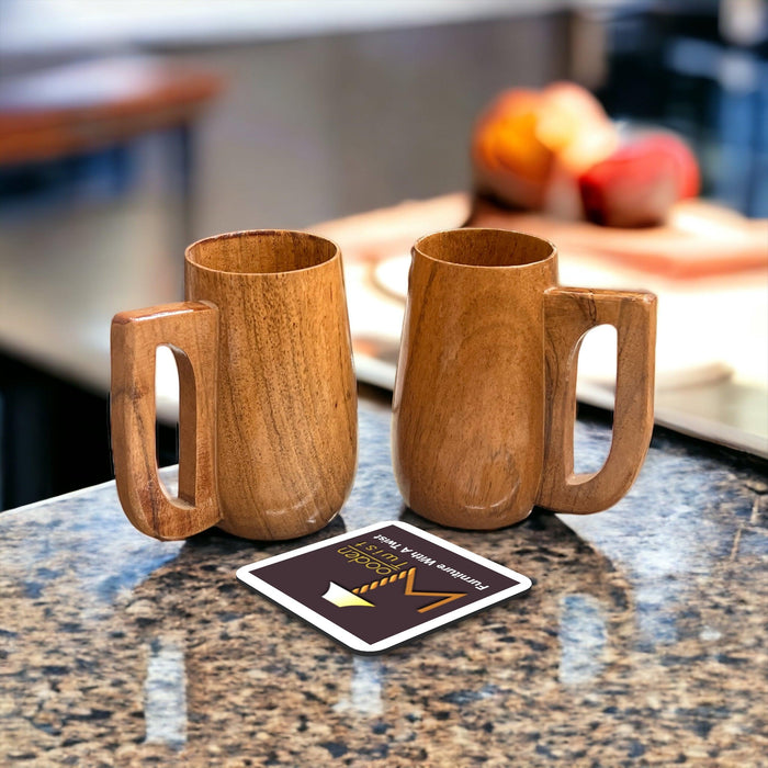 Wooden Twist Acacia Wood Gripping Handle Coffee Mug ( Set of 2 )