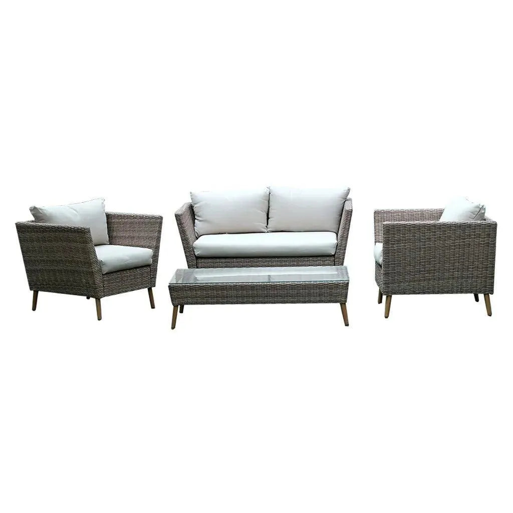 Wooden Twist Bulwark Outdoor Garden Rattan 4 Seater Sofa Set with Table All Weather Resistant Patio Furniture for Stylish Outdoor Living