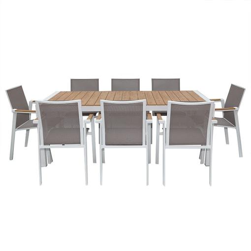 Wooden Twist WPC Alloy Aluminum 8 Seater Dining Table Set for Outdoor Furniture Premium Patio Dining and Elegant Garden Seating - Wooden Twist UAE