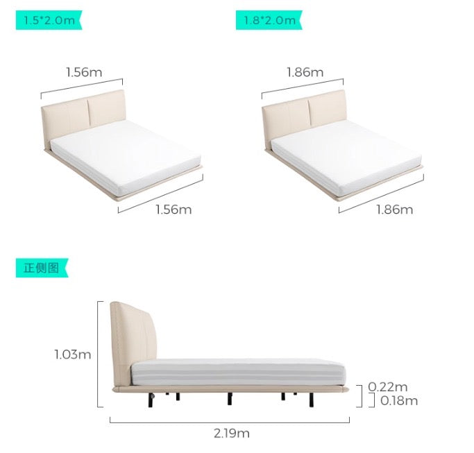 Wooden Twist Dozelle Floating Bed In Cloud Leather Texture With Sensor Lights for Modern Whimsical Bedroom