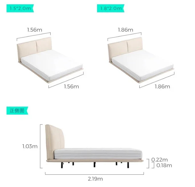 Wooden Twist Dozelle Floating Bed In Cloud Leather Texture With Sensor Lights for Modern Whimsical Bedroom