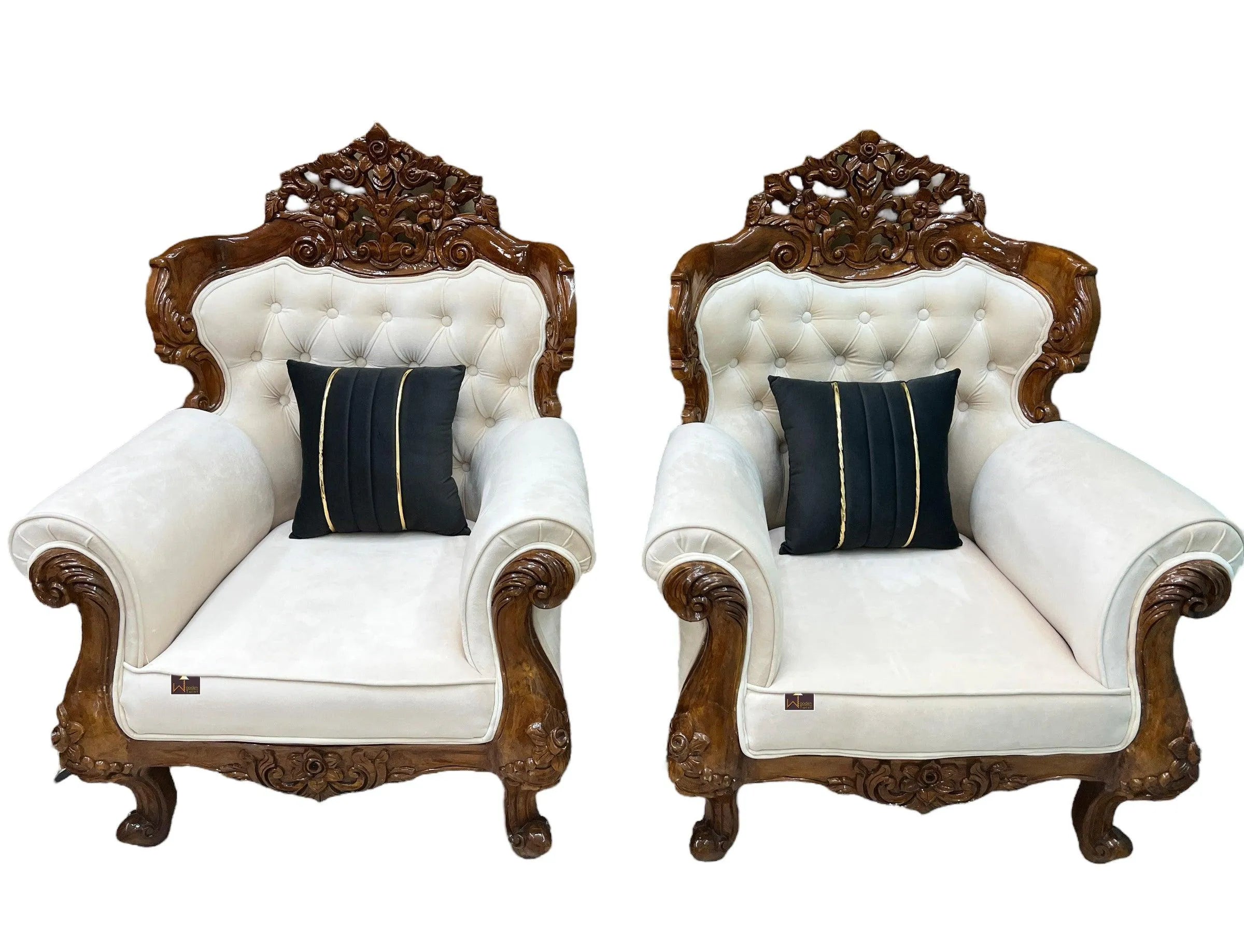 Wooden Twist Glamor Hand Carved Teak Wood Sofa (Set of 2) - Wooden Twist UAE