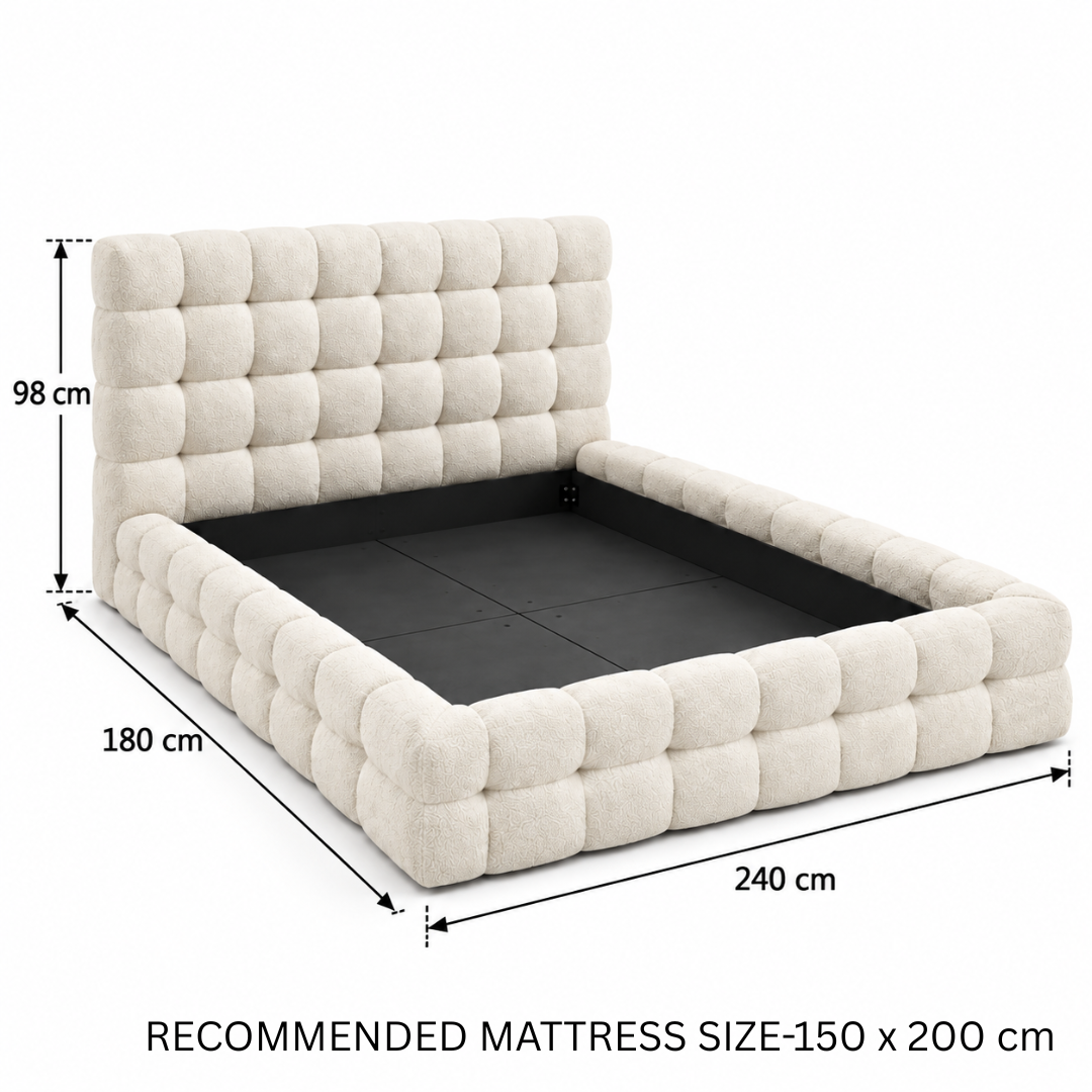 Wooden Twist Elegance Chunky Tufted Boucle Bed Beige – Queen 150 dimensions 180 x 240 x 98 cm