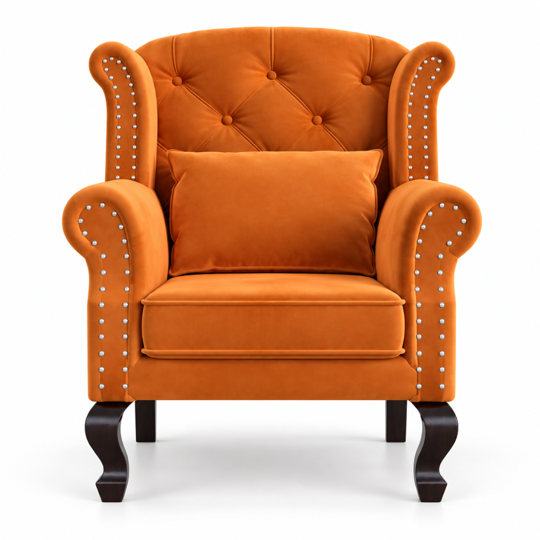 Wooden Twist Majestic Velvet Wingback Chair Orange – Front View