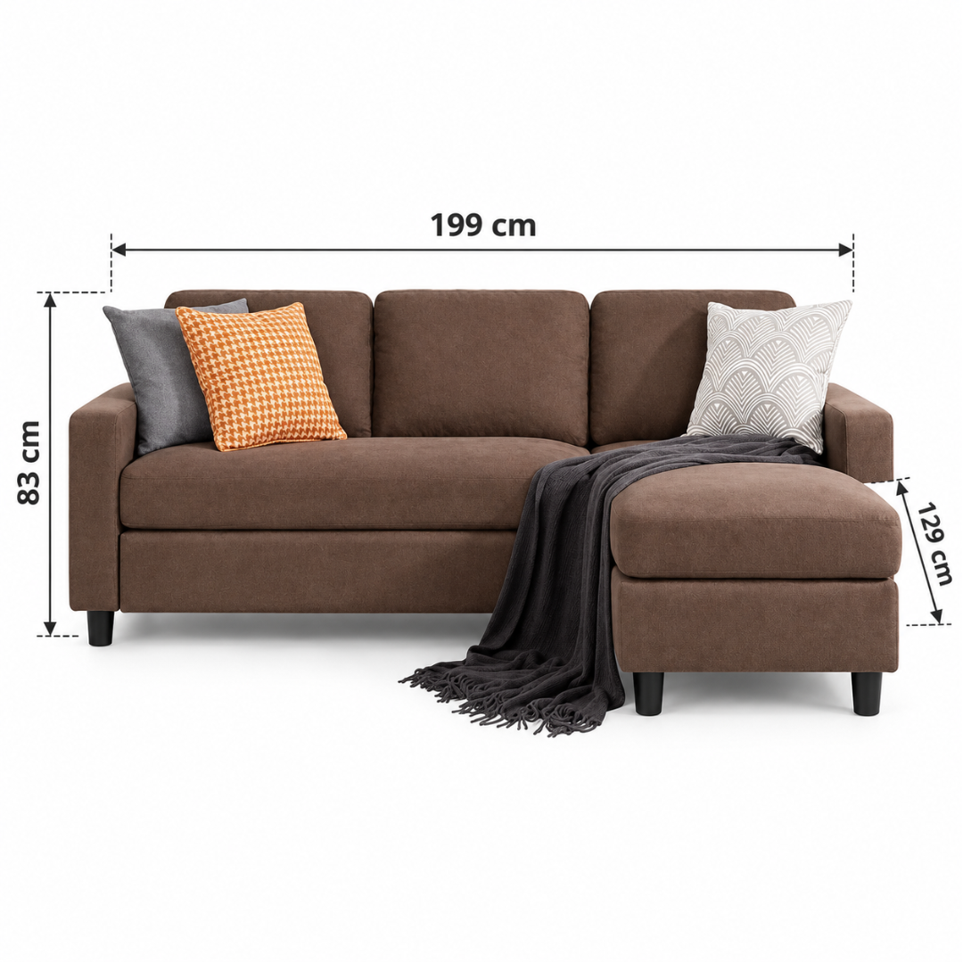 Cosy sectional sofa dimensions: 199 cm wide x 129 cm deep x 83 cm high
