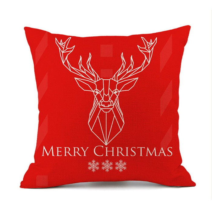 Christmas Elk Santa Claus Red Festive Printed Linen Cushion