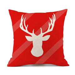 Christmas Elk Santa Claus Red Festive Printed Linen Cushion - Wooden Twist UAE