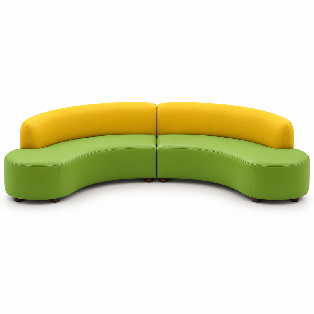 Front view of the Citrus 2-piece curved modular PU leather sofa
