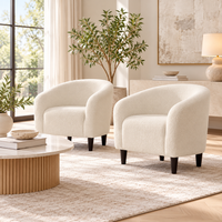 Wooden Twist Boucle Barrel Lounge Chairs Set of 2 Beige – living room