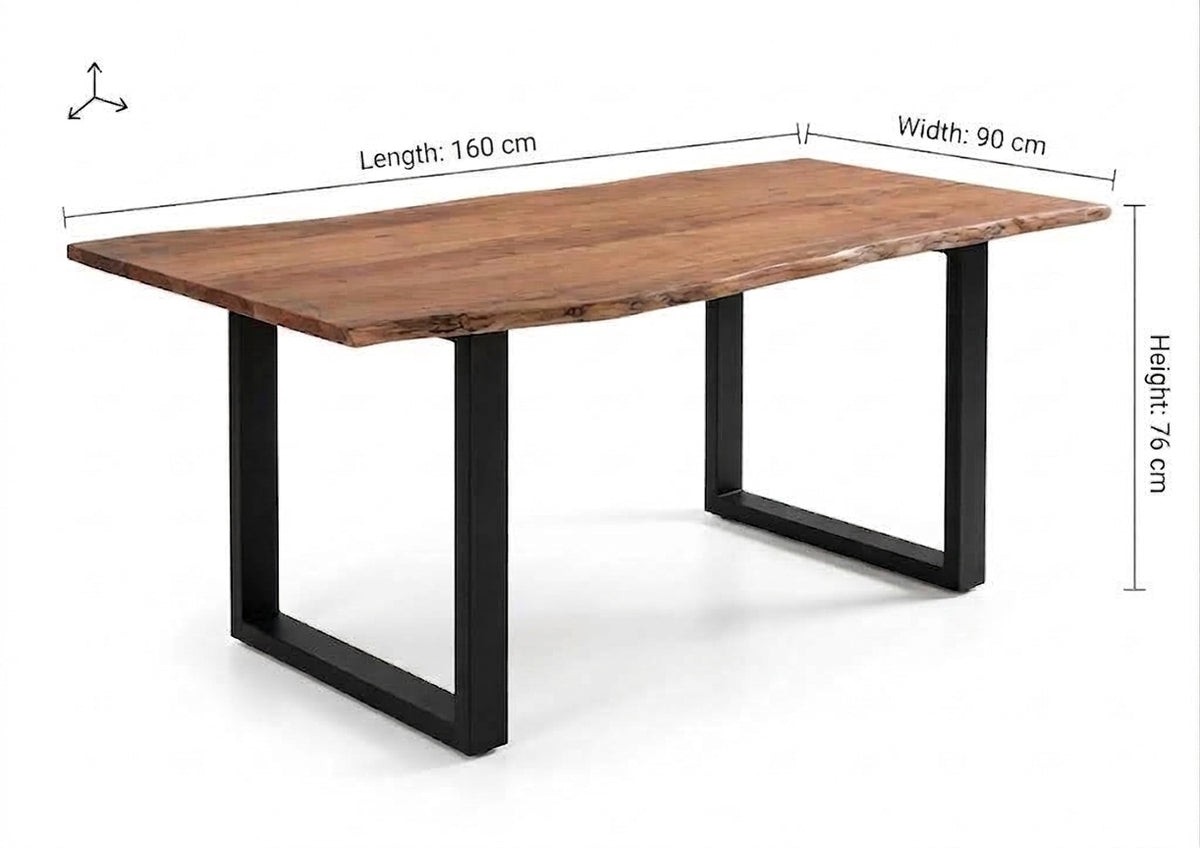 Wooden Twist Acacia Wood and Wrought Iron Vintage Dining Table Rustic Industrial Design for Home Decor