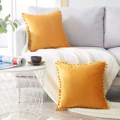 Ball ball lace pillow velvet solid color sofa short plush ball cushion cover - Wooden Twist UAE