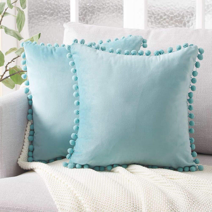 Ball ball lace pillow velvet solid color sofa short plush ball cushion cover - Wooden Twist UAE