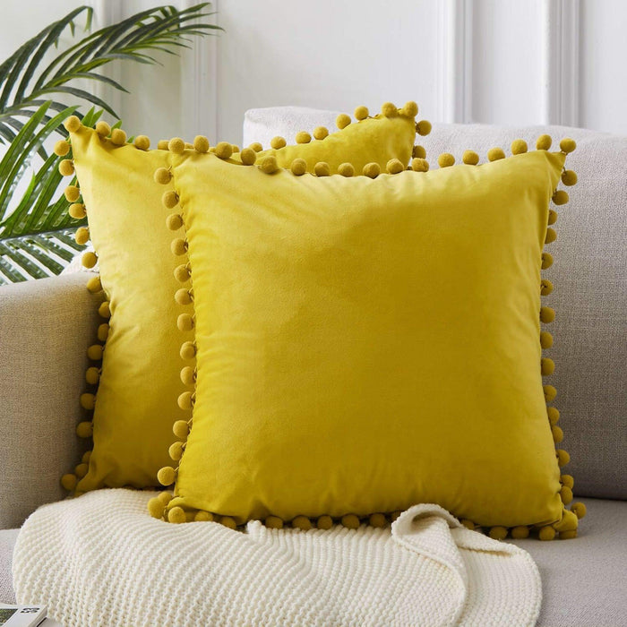 Ball ball lace pillow velvet solid color sofa short plush ball cushion cover - Wooden Twist UAE