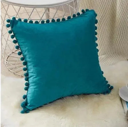 Ball ball lace pillow velvet solid color sofa short plush ball cushion cover - Wooden Twist UAE