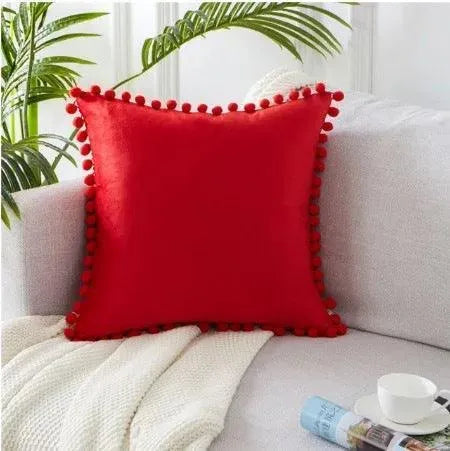 Ball ball lace pillow velvet solid color sofa short plush ball cushion cover - Wooden Twist UAE