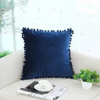 Ball ball lace pillow velvet solid color sofa short plush ball cushion cover - Wooden Twist UAE