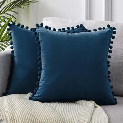 Ball ball lace pillow velvet solid color sofa short plush ball cushion cover - Wooden Twist UAE