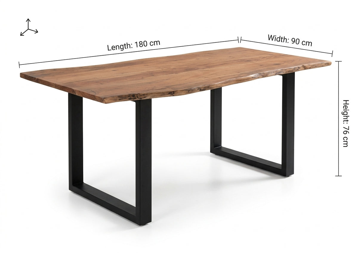 Wooden Twist Acacia Wood and Wrought Iron Vintage Dining Table Rustic Industrial Design for Home Decor