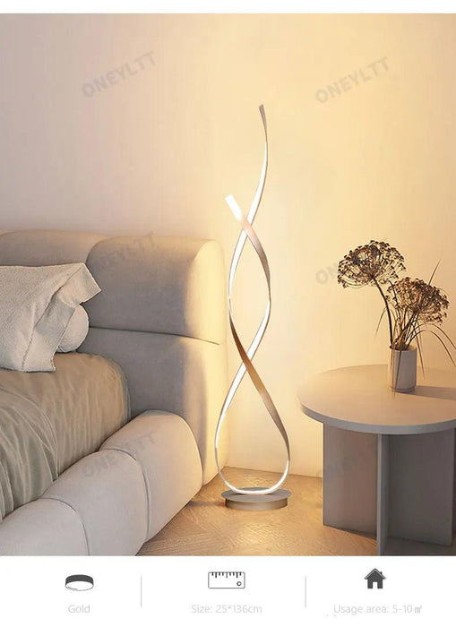 Wooden Twist Modern Standing Floor Lamp with Curved Design LED Integrated Adjustable Brightness - Wooden Twist UAE