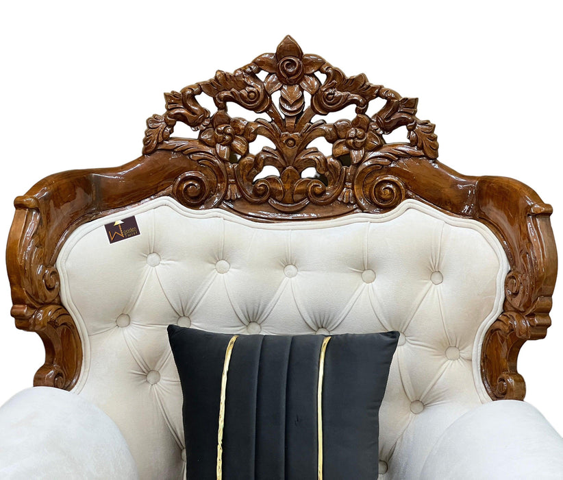 Wooden Twist Glamor Hand Carved Teak Wood Sofa (Set of 2) - Wooden Twist UAE