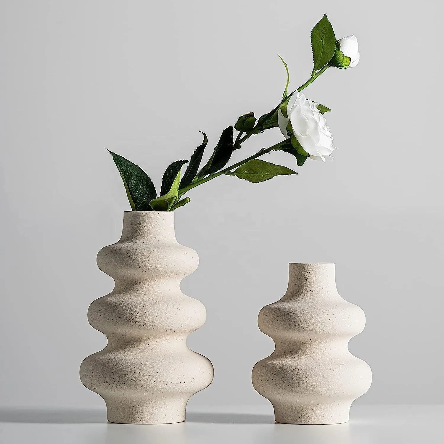 Wooden Twist Modern Irregular Home Decor Ceramic Decorative Vase for Flowers Set of 2 - Wooden Twist UAE