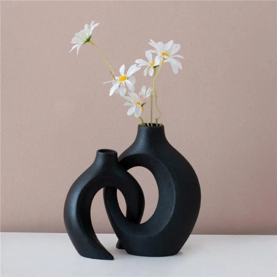 Wooden Twist Modern Home Decor Ceramic Decorative Vase for Flowers Set of 2 - Wooden Twist UAE