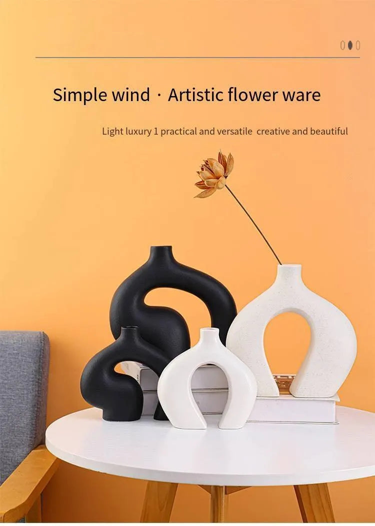 Wooden Twist Modern Home Decor White Ceramic S Shape Decorative Vase for Pampas Flowers - Wooden Twist UAE