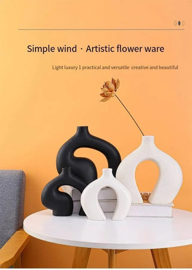 Wooden Twist Modern Home Decor Off White Ceramic Y Style Decorative Vase for Pampas Flowers - Wooden Twist UAE