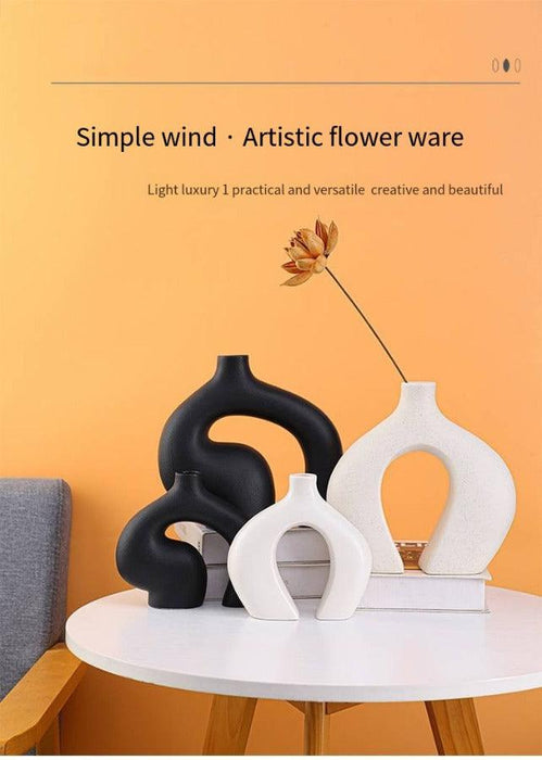 Wooden Twist Modern Home Decor Off White Ceramic Y Style Decorative Vase for Pampas Flowers - Wooden Twist UAE