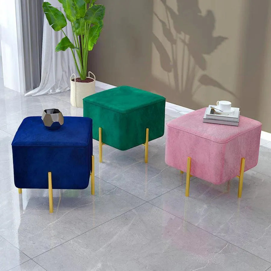 Luxury Velvet Square Foot Stool Ottoman Pouf - Plush and Stylish Home Decor Accent - Wooden Twist UAE