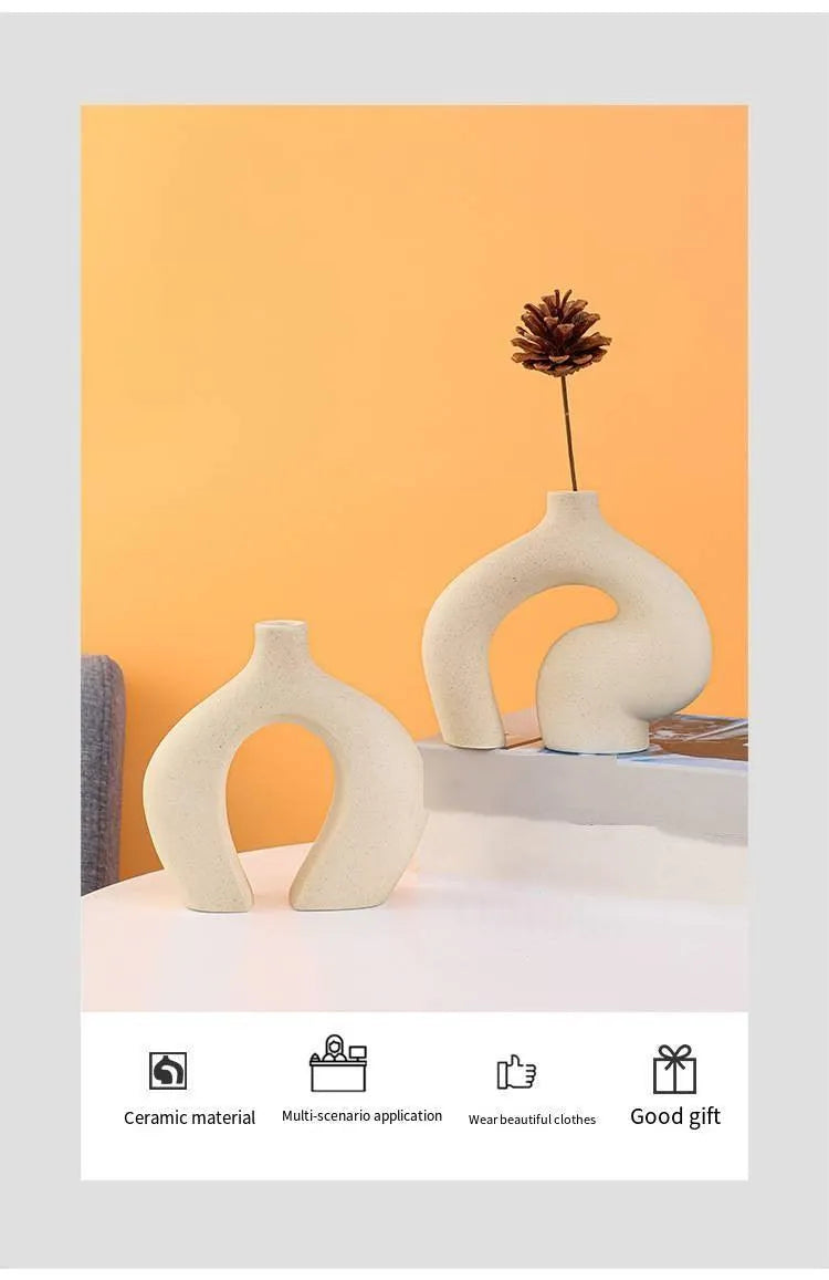 Wooden Twist Modern Home Decor White Ceramic S Shape Decorative Vase for Pampas Flowers - Wooden Twist UAE