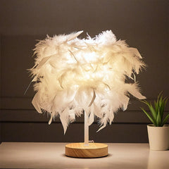 Designer Feather Table Lamp Exclusive Home Decor Lamp - Wooden Twist UAE