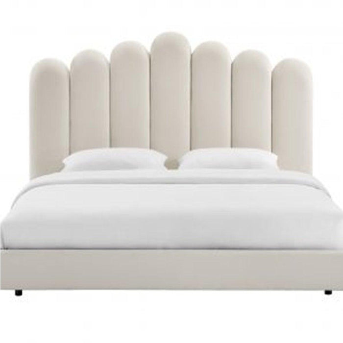 Wooden Twist Keline Velvet Upholstery Rectangular Bed ( Cream ) - Wooden Twist UAE