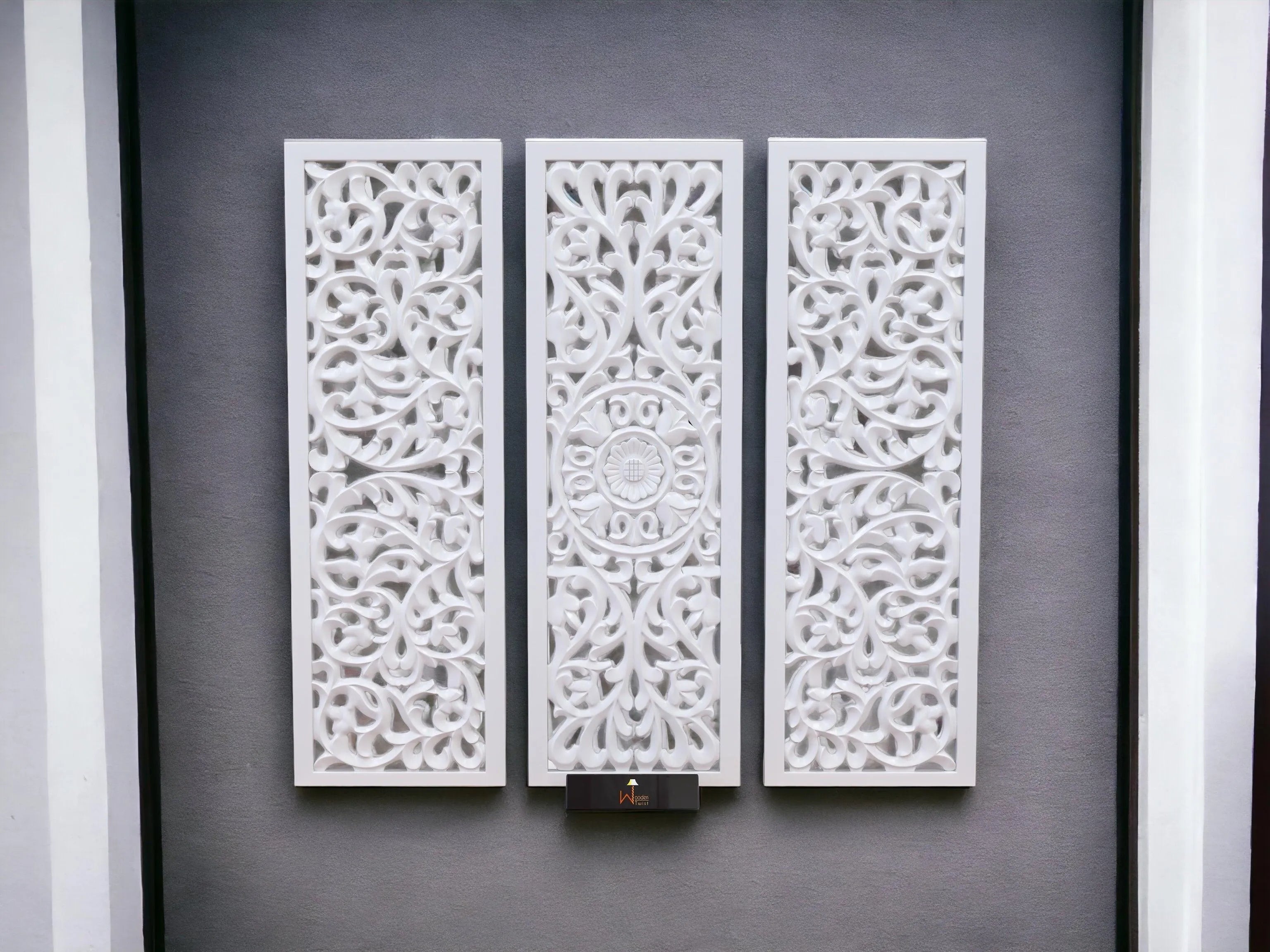 Premium Wooden Decoration Hand Carved 3 Wall Panel (MDF Wood, White) - Wooden Twist UAE