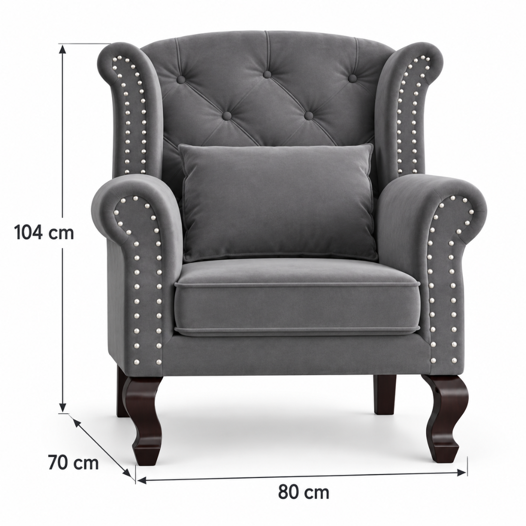 Wooden Twist Majestic Velvet Wingback Chair Grey – Dimensions 80 x 70 x 104 cm