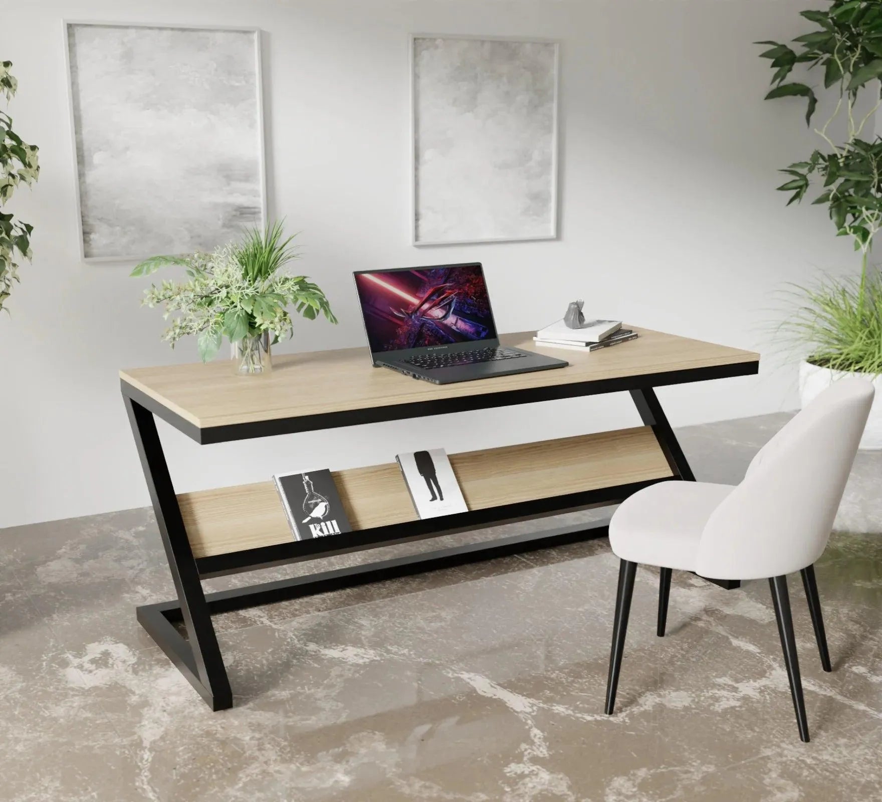 Wooden Twist Z-Shaped Executive Study Desk Table laminated Top with Steel Base - Wooden Twist UAE