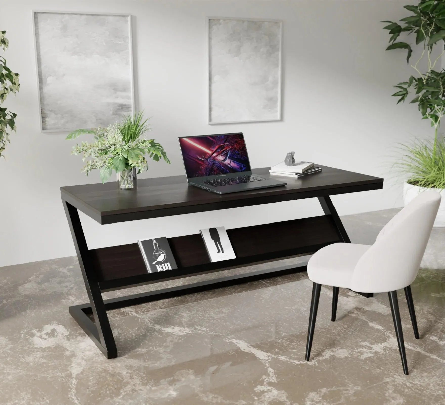 Wooden Twist Z-Shaped Executive Study Desk Table laminated Top with Steel Base - Wooden Twist UAE