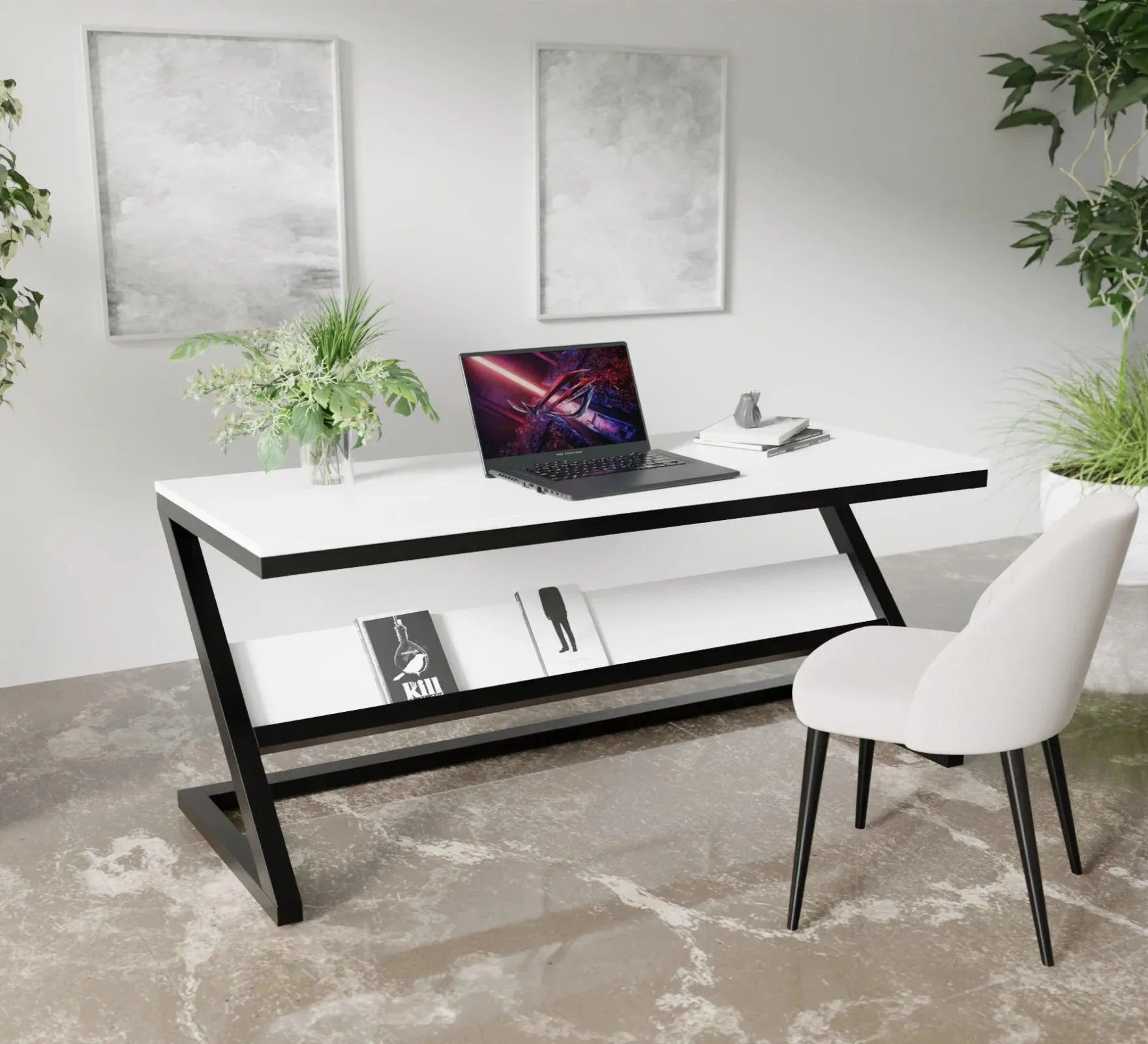 Wooden Twist Z-Shaped Executive Study Desk Table laminated Top with Steel Base - Wooden Twist UAE